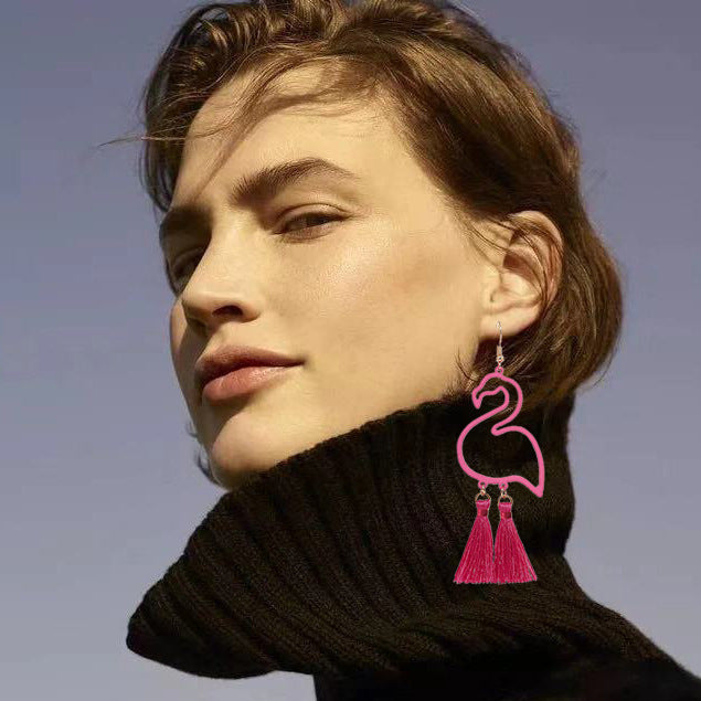 Wholesale Creative All-match Flamingo Tassel Pendant Simple Street Shooting Earrings